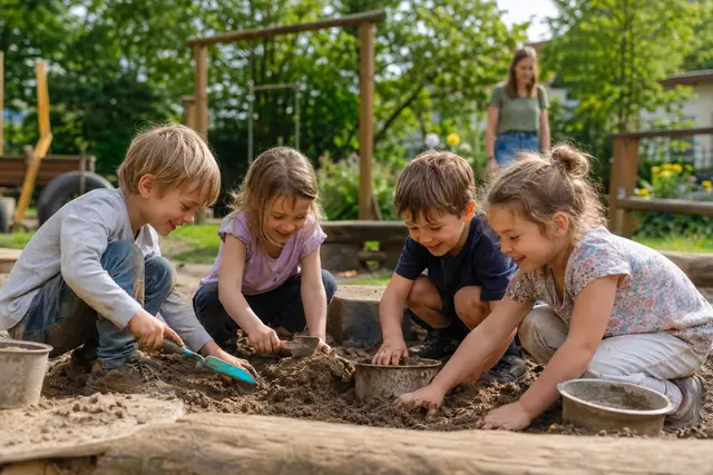 Allgemeines Beispielbild: Kinder spielen im Garten einer Kita