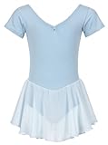 tanzmuster ® Ballettkleid Mädchen Kurzarm - Betty - aus Baumwolle mit Glitzersteinen und Chiffon Röckchen in hellblau, Größe:92/98