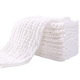 Yoofoss Mullwindeln Spucktücher 10er Stoffwindeln 30x45 cm Mulltücher Saugstark Waschlappen Baumwolle Faltwindeln für Baby Kochfest Premium Qualität Weiß