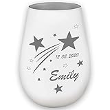 Sternenkind Trauerlicht Sternschnuppe - weiß/Silber - Gedenklicht Teelichtglas personalisierbar Erinnerung Trauergeschenk mit Name und Datum