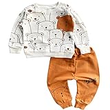 BEBEXEN 2tlg Babykleidung Set Baby Unisex Kleidung Langarm Pullover + Hose + Kleinkinder Neugeborene Weiche Warme Babyset (Hallo Bär (Senffarbe), 6-9 Monate)