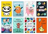16 verschiedene Kinder-Geburtstagskarten & -Umschläge von Greetingles für Jungen & Mädchen.- 8 Designs.- Hergestellt in Großbritannien.