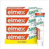 elmex Zahnpasta Junior 6-12 Jahre, 4x75 ml - Zahncreme für Kinder von 6-12 Jahren mit mildem Geschmack, wirksamer Kariesschutz