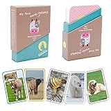 Das Lernspiel ab 1 Jahr von Kakaduu „Meine ersten Worte – Tiere“. 50 Bildkarten zur Sprachförderung (Montessori) mit Fotos von Tieren zur Unterstützung der Sprachentwicklung von Kleinkindern