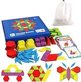 Tangram Kinder Geometrische Formen HolzPuzzles - Montessori Spielzeug Puzzle mit 155 geometrischen Formen und 24 Designkarten Geeignet für 3 4 5 6 7 jährige Kinder Pädagogisches Spielzeug mit