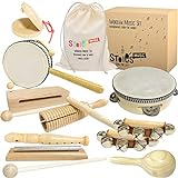Stoie's International Wooden Music Set for Toddlers and Kids- Eco Friendly Musical Set with A Cotton Storage Bag - Promote Environment Awareness, Creativity, Coordination and Have Lots of Family Fun
