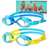 Starweh Schwimmbrille, (2er Pack) Kinderschwimmbrille mit Anti-Fog-Linse, wasserdichte Schwimmbrille, weiche Silikon-Schwimmbrille mit tragbarer Tasche für 3-14 Jahre alte Mädchen Jungen (blau+gelb)