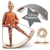 Kids Woody Star® Balance Board Kinder Holz 80x30cm [EXTRA Seil+Filz+Anti-Rutsch] Montessori Spielzeug ab 3 Jahre | Wackelbrett Balancierbrett | Balancieren Kinder Holzspielzeug | Balance-Board