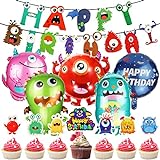 Monster Party Luftballons Deko,Geburtstags Dekoration Monster Luftballons,mit Monster Alles Gute zum Geburtstag Banner, Monster Kuchendeckel,Für Kinder Geburtstags Dekoration