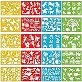 Qpout 20 teilige Farb Zeichenschablonen für Kinder, 300+ Muster Tiere Einhorn Dinosaurier Malvorlagen Malvorlagen für Geburtstagsfeiern, Kleinkinder Vorschule Malwerkzeug, DIY Kreativitätskit