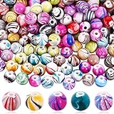 Abeillo 500 Stück Acryl Perlen 8mm Multicolor Bastelperlen zum Auffädeln, Mix Floral Perlen Beads Bunte Tintenmuster Schmuckperlen für Armbänder, Halsketten, Kleidung und Schmuckherstellung