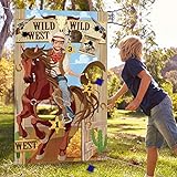 Blulu Western Party Cowboy Werfen Spiele mit 3 Sitzsäcken, Lustiges Western Spiel für Kinder und Erwachsene für Western Themen Aktivitäten Western Cowboy Dekorationen und Zubehör